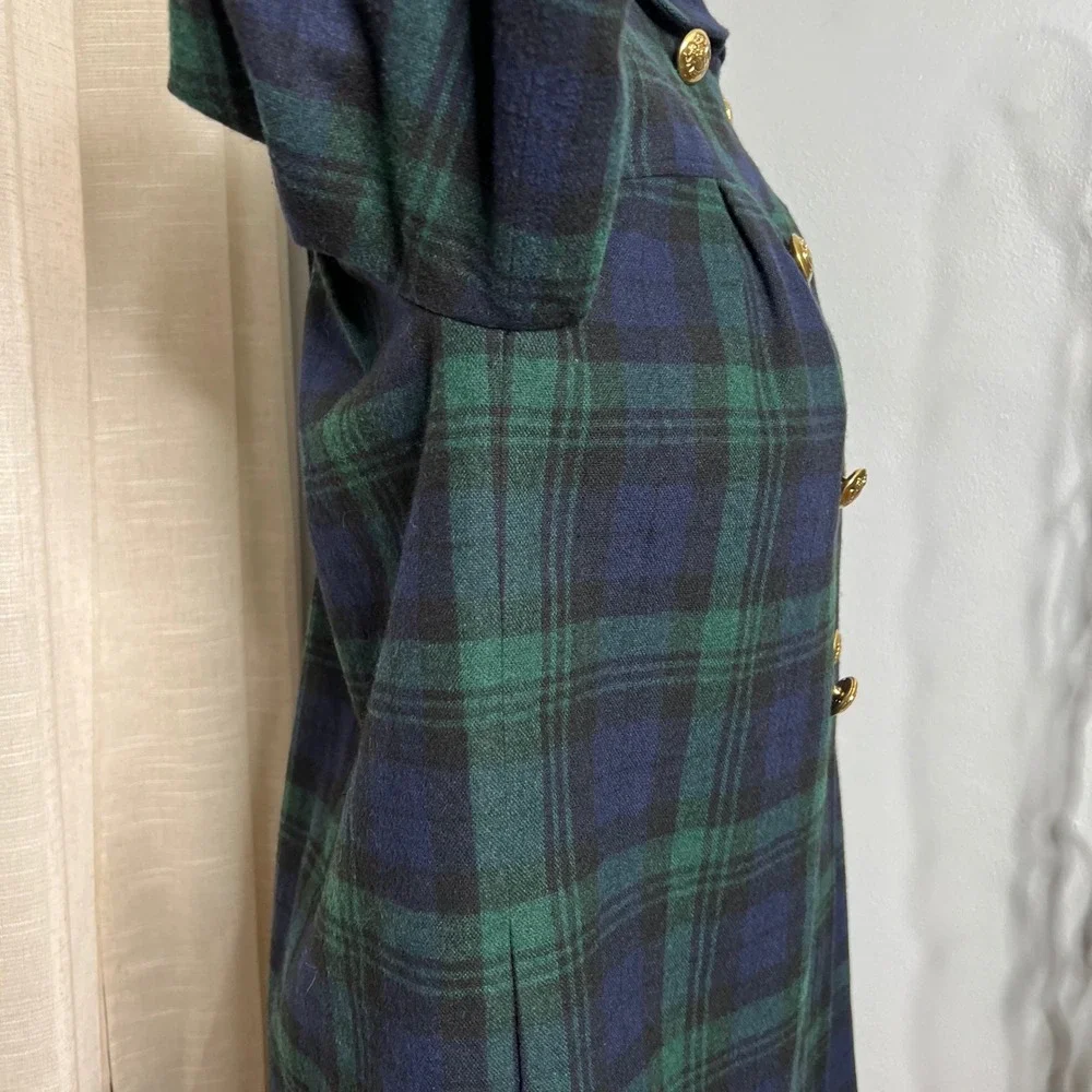 Y2K Vintage Betsey Johnson Plaid Wool Jacket 3/4 Sleeves Green USA Women's 6‎